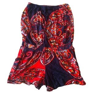 Lascana Navy/Red Paisley Printed Strapless Romper with Pockets- Size 6/8